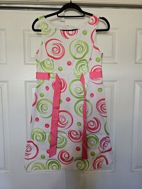 Jessica Howard White Dress with Pink & Lime Swirl Print